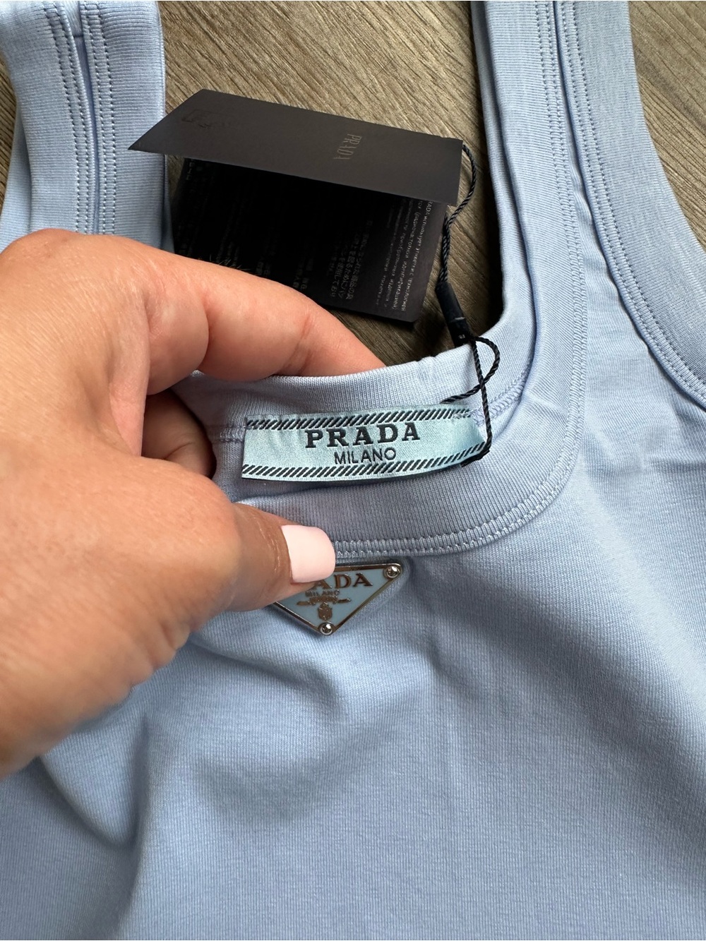 Prada Light Blue Logo Ribbed Tank Top - Picture 5 of 6